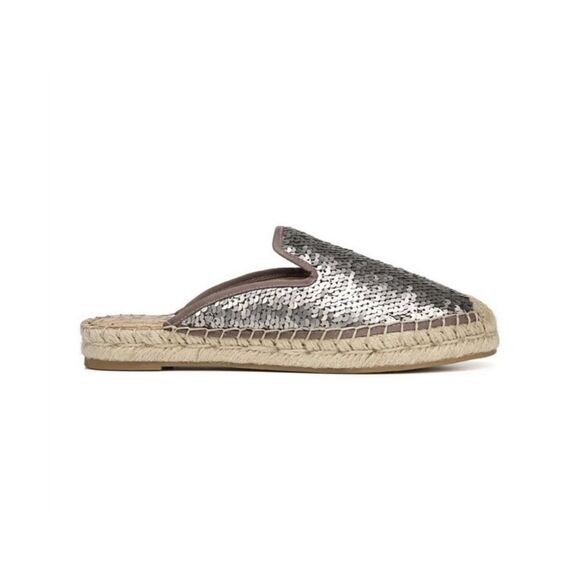 Sam Edelman Kerry Silver Sequin Mixed Media Slip On Espadrilles Mules Size 7 - Picture 2 of 10